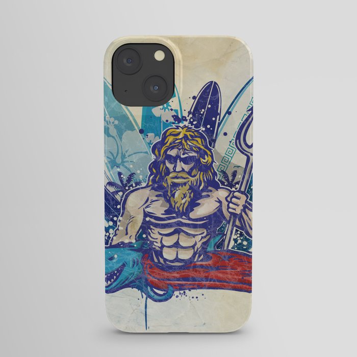 poseidon surfer on surfboard background iPhone Case