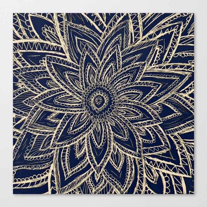 Cute Retro Gold Abstract Flower Drawing Geometric Canvas Print By
