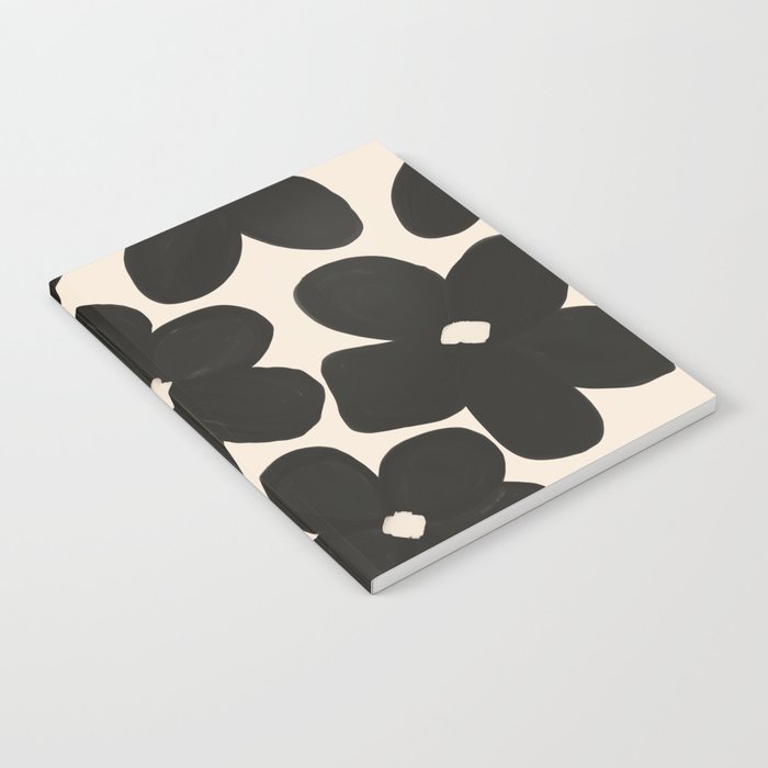 70s Flowers Pattern in Charcoal Grey and Nude Notebook