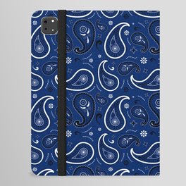 Black and White Paisley Pattern on Blue Background iPad Folio Case