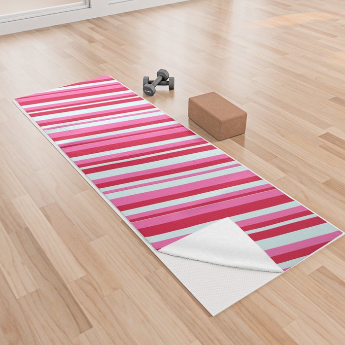 Hot Pink, Crimson, and Light Cyan Colored Lines Pattern Yoga Towel