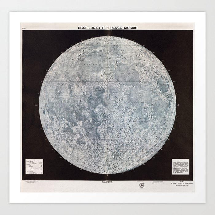 Vintage Lunar Moon Map, 1960s Kunstdrucke Vintage Lunar Moon Map, 1960s Kunstdrucke