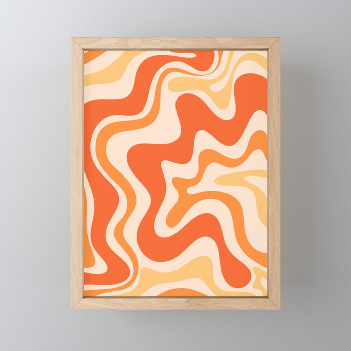 Tangerine Liquid Swirl Retro Abstract Pattern Framed Mini Art Print