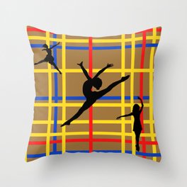 Dancing like Piet Mondrian - New York City I. Red, yellow, and Blue lines on the brown background Throw Pillow