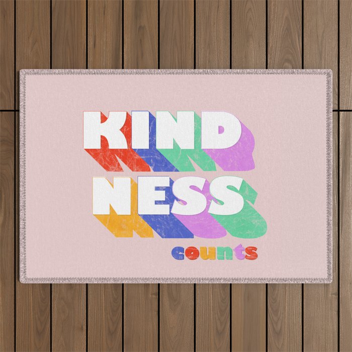 Kindness counts - rainbow retro typography Outdoor Rug