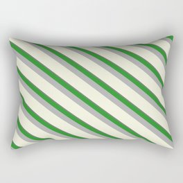 [ Thumbnail: Dim Grey, Forest Green, Dark Gray & Beige Colored Pattern of Stripes Rectangular Pillow ]