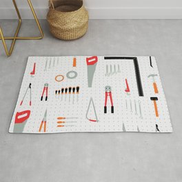 Tool Wall Rug | Work, Toolbox, Workshop, Hammer, Nail, Drawing, Wrench, Wood, Spanner, Carpenter 
