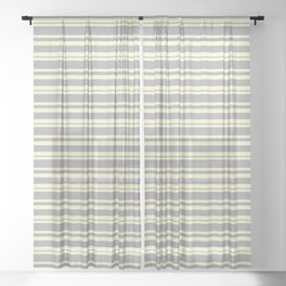 [ Thumbnail: Light Yellow & Dark Grey Colored Pattern of Stripes Sheer Curtain ]