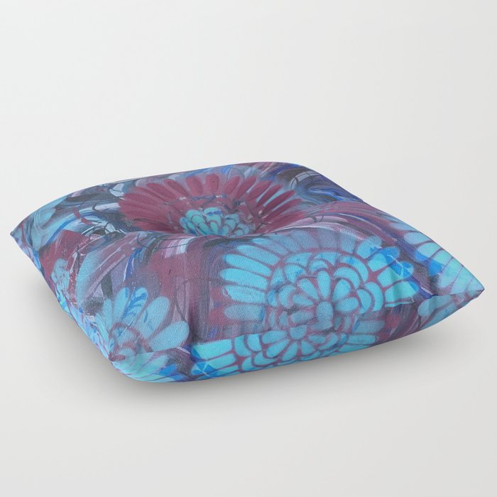 Turquoise and Fuchsia floral   Floor Pillow