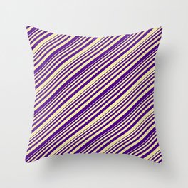 [ Thumbnail: Indigo and Pale Goldenrod Colored Lined Pattern Throw Pillow ]