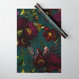 Before Midnight Vintage Flowers Garden Wrapping Paper | Midnight, Night, Exotic, Bohemian, Tropical, Summer, Rose, Botanical, Painting, Cottagecore 