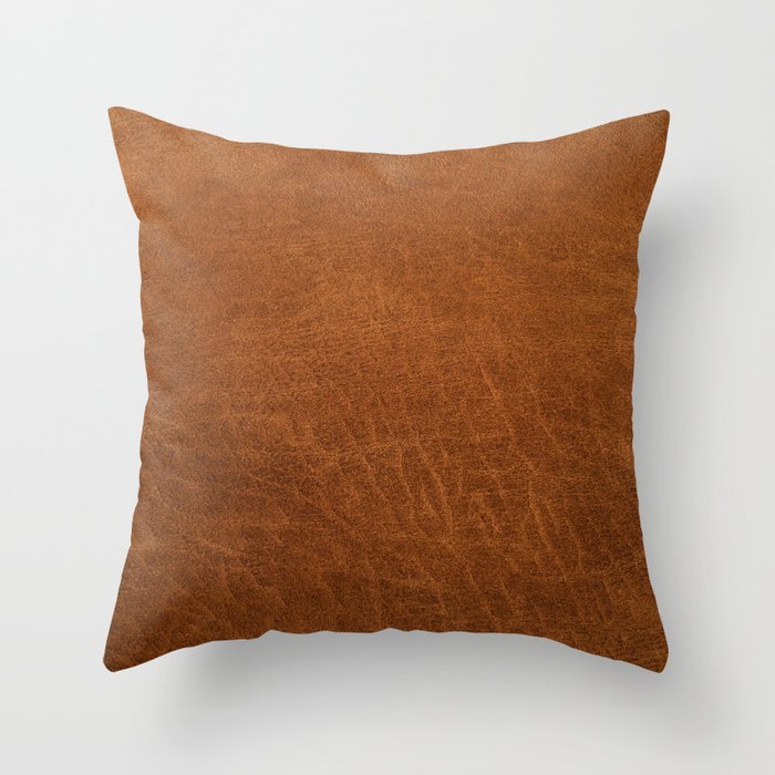 medium cognac conditioned leather ( faux  ) Throw Pillow