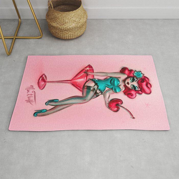 Redhead Martini Pin Up Girl with Cherry Rug