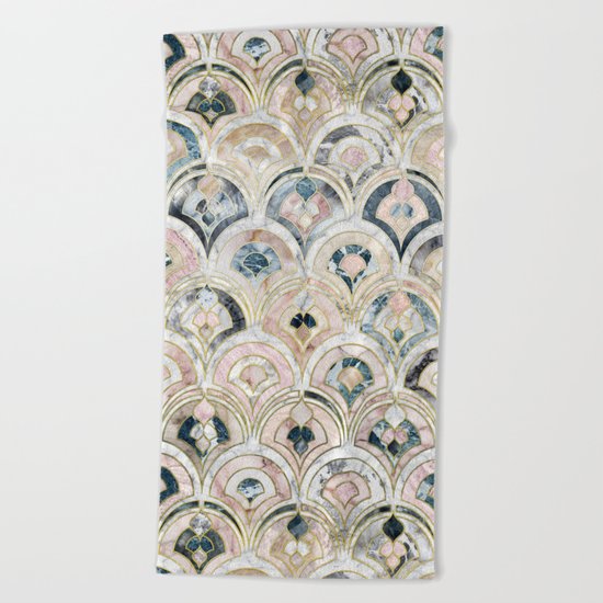 Art Deco Marble Tiles in Soft Pastels Beach Towel