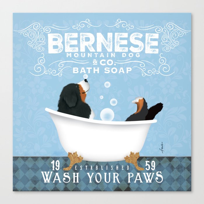 Bernese Mountain Dog Berner Bath Soap bubble Bath clawfoot tub Canvas Print