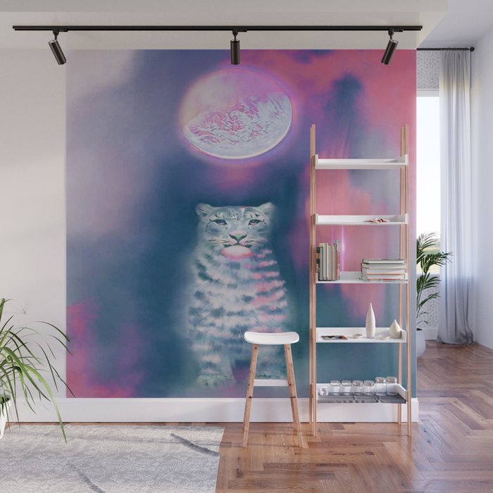 Snow Leopard Spirit in pink glow by kimmera pixie Wall Mural