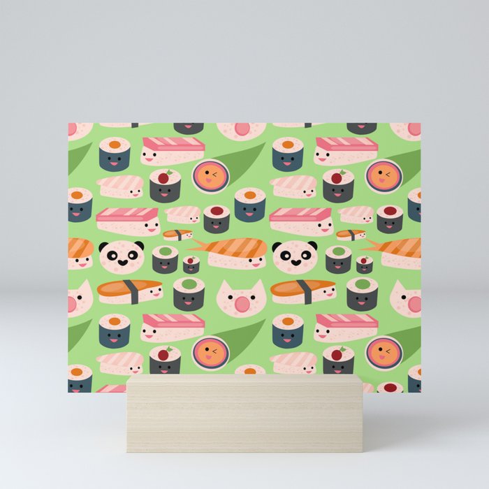 Kawaii sushi green Mini Art Print