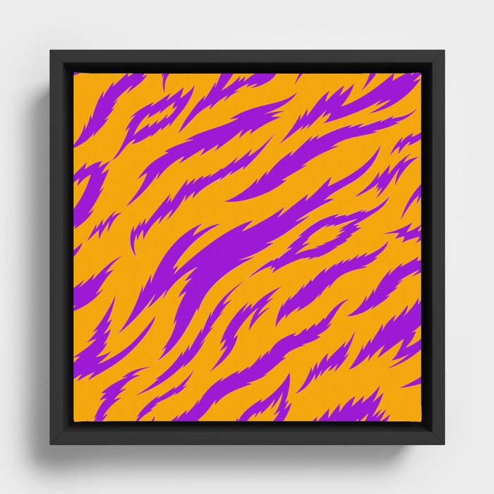 Wild Dog Neon Purple Orange Wild Animal Pattern Framed Canvas