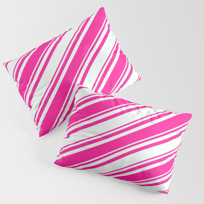 Deep Pink and Mint Cream Colored Lines/Stripes Pattern Pillow Sham