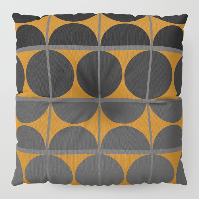 Black and Gray Gradient with Gold Squares and Half Circles Digital Illustration - Artwork Floor Pillow