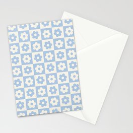 Flower Checker Baby Blue Stationery Card