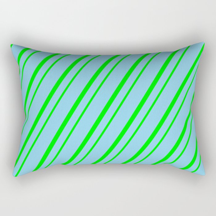 Sky Blue & Lime Colored Striped Pattern Rectangular Pillow