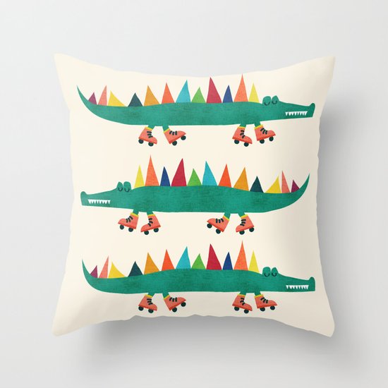 Crocodile on Roller Skates Throw Pillow