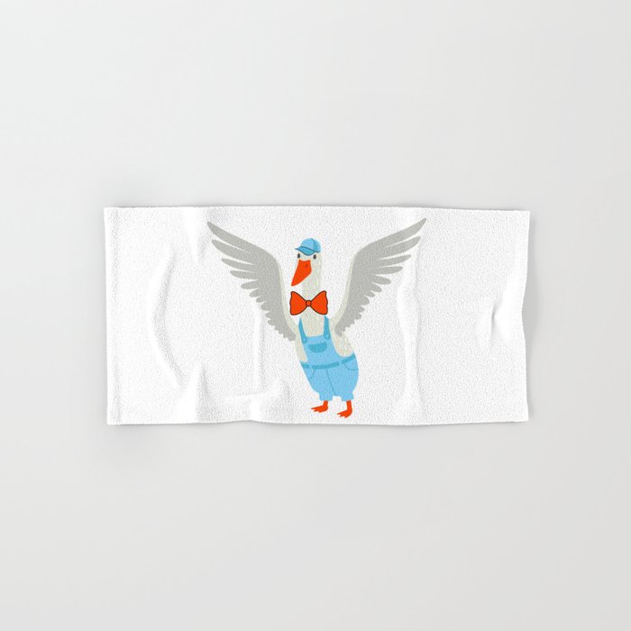 Cute White Goose Flapping Its Wings Hand & Bath Towel