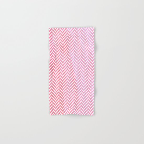 Watercolor Herringbone Chevron pattern - pink on white Hand & Bath Towel