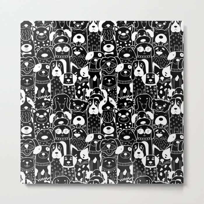 Black and White Seamless Dogs Metal Print