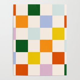 Retro Rainbow Checkerboard  Poster | 90S, Funky, Checked, Bright, Check, Checkerboard, Painting, Abstract, Minimal, Geometric 