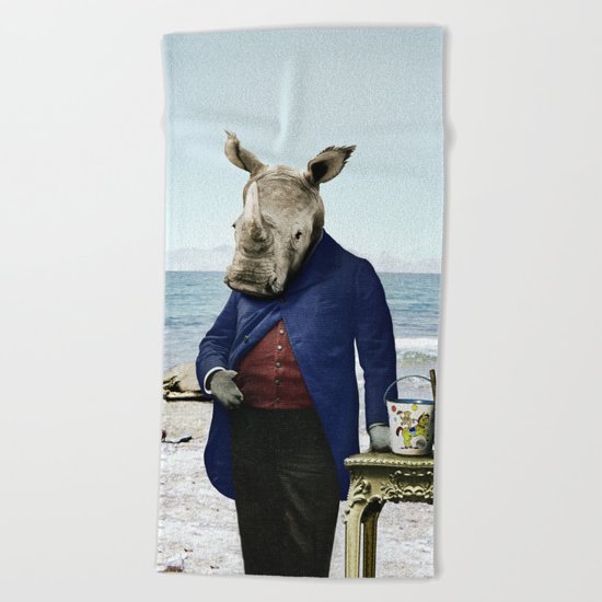 Mr. Rhino's Day at the Beach Beach Towel