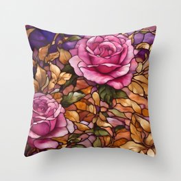 Popular Stained Glass Roses Elegant Collection Throw Pillow