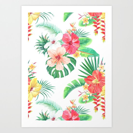 tropical watercolor floral pattern Art Print
