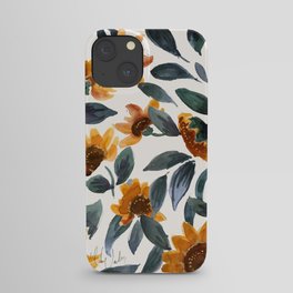 Sunset Sunflowers - Teal Leaves iPhone Case