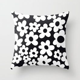 Black and white groovy aesthetic flowers Throw Pillow