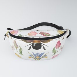 Antique Hand Painted Bees And Flowers - Floral Botanical Collage Fanny Pack