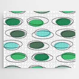 Mid Century Modern Ovals Scribbles Green Jigsaw Puzzle