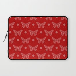White Elegant Butterfly Pattern on Red background Laptop Sleeve