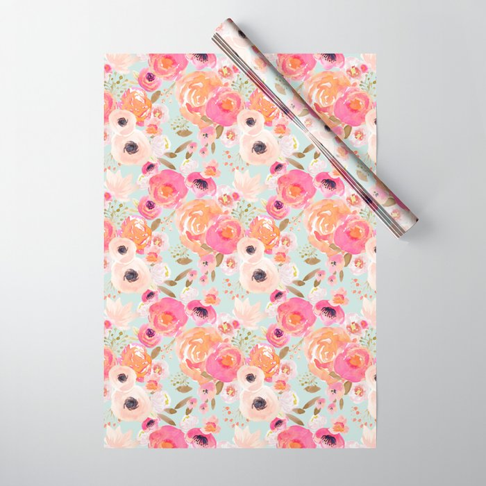 Flower Blue and Pink Wrapping Paper by by_emilymb