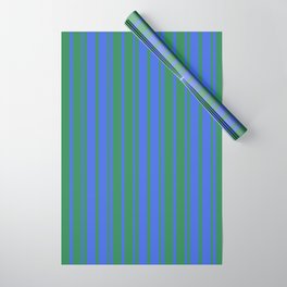 [ Thumbnail: Royal Blue & Sea Green Colored Stripes/Lines Pattern Wrapping Paper ]