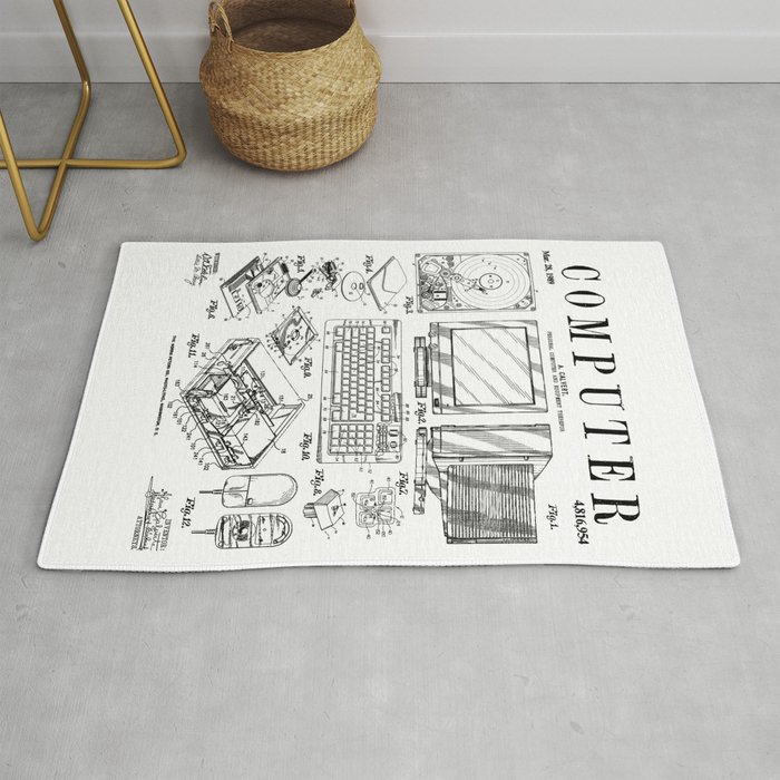 Computer Gamer Geek Vintage IT PC Hardware Patent Print Rug