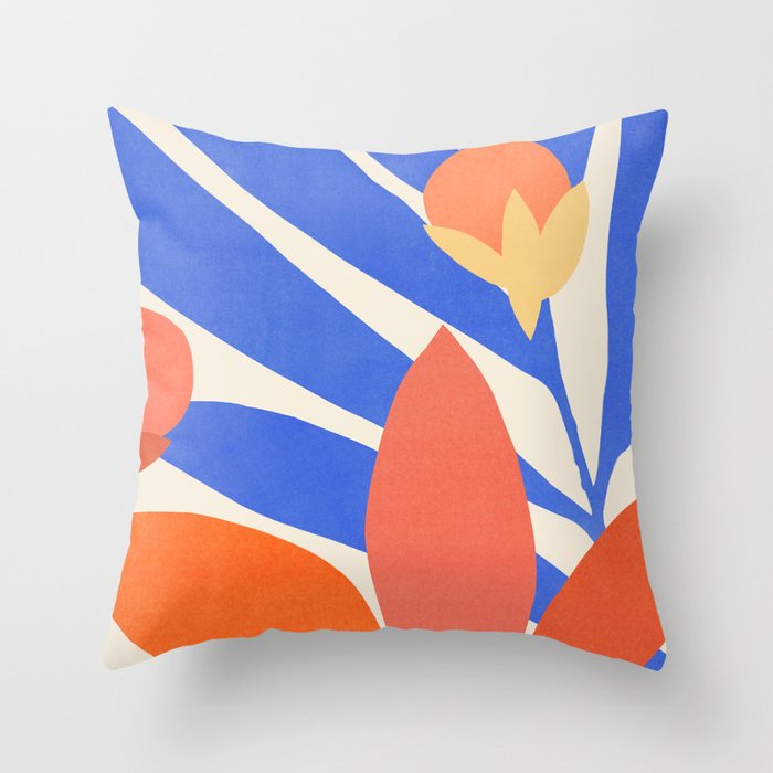 Blue and Red Tropical Abstract Throw Pillow