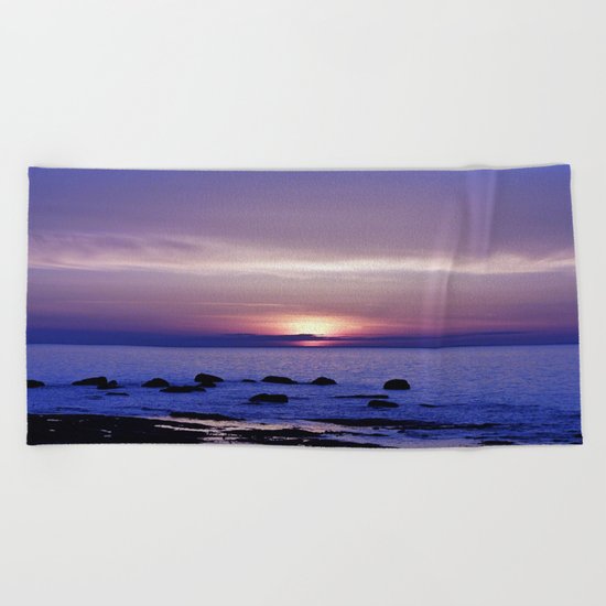 Blue and Purple Sunset on the Sea Beach Towel