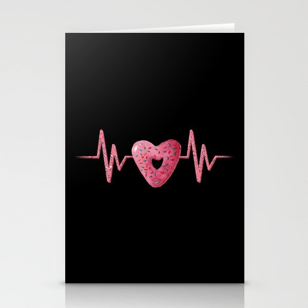 Heartbeat line with cute pink heart shaped donut illustration Stationery Cards