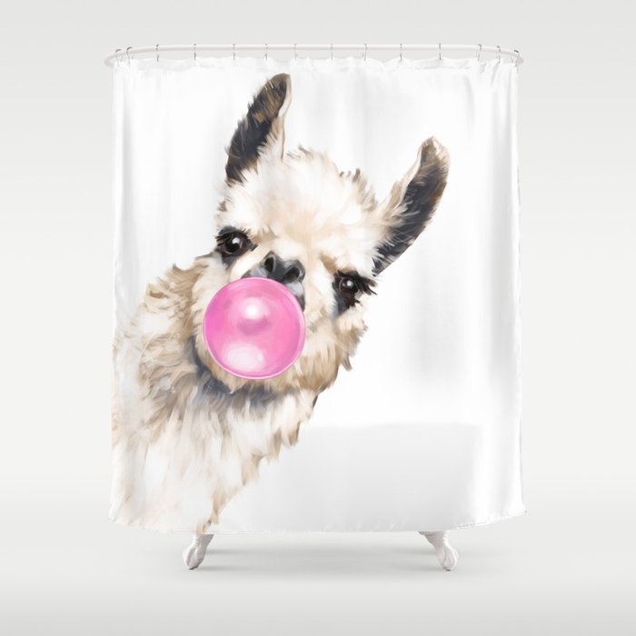 Bubble Gum Sneaky Llama Shower Curtain