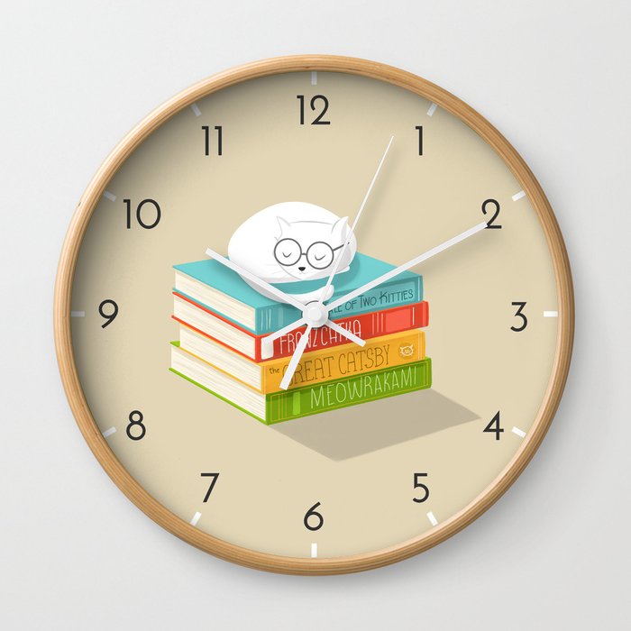 The Cat Loves Books Wall Clock