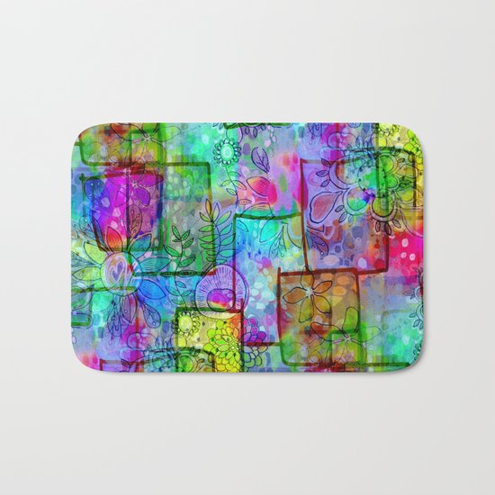 Rainbow Floral Doodle Bath Mat