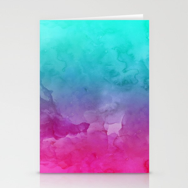 Modern Bright Summer Turquoise Pink Watercolor Ombre Hand Painted Background Stationery Cards By Girlytrend Society6