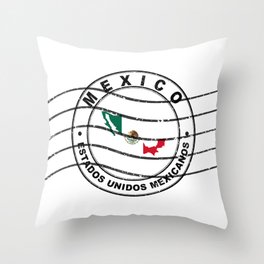 Map of Mexico, Postal Passport Stamp, Travel Stamp Throw Pillow
